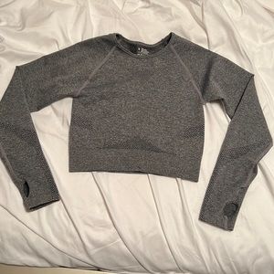 Grey long sleeve Workout Top with thumb holes